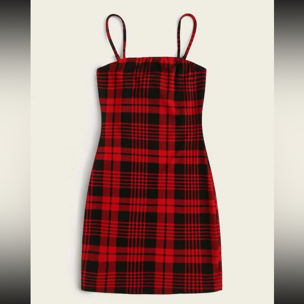 SHEIN EZwear Tartan Cami Mini Bodycon Dress Size  Medium